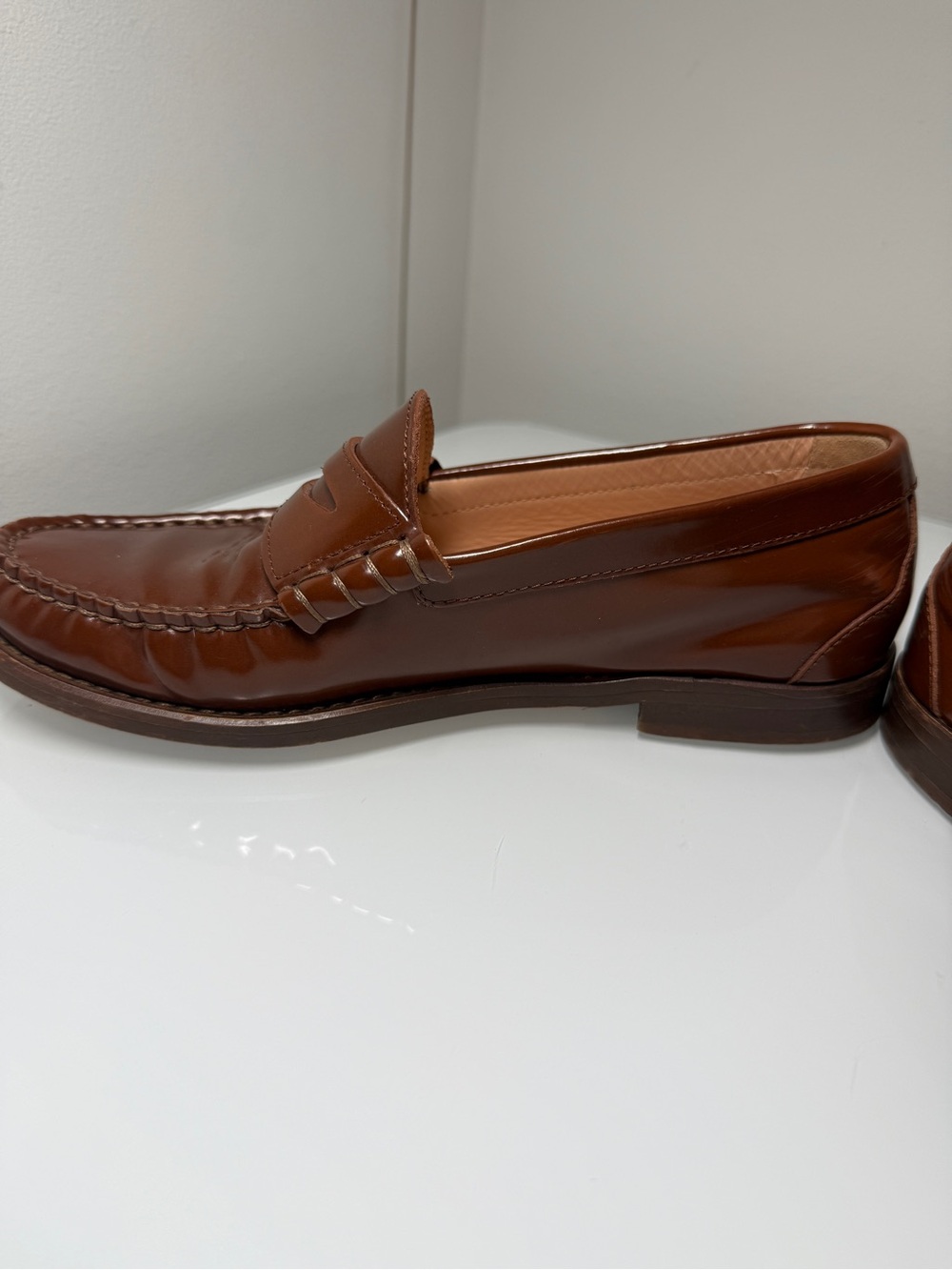 J.Crew Winona Penny Loafers Spazzolato Leather Carmel Brown Size 6.5 - Picture 8 of 10